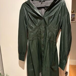 7 for All Mankind Jacket Womens Large Vegan Leather Green Button Front Dress